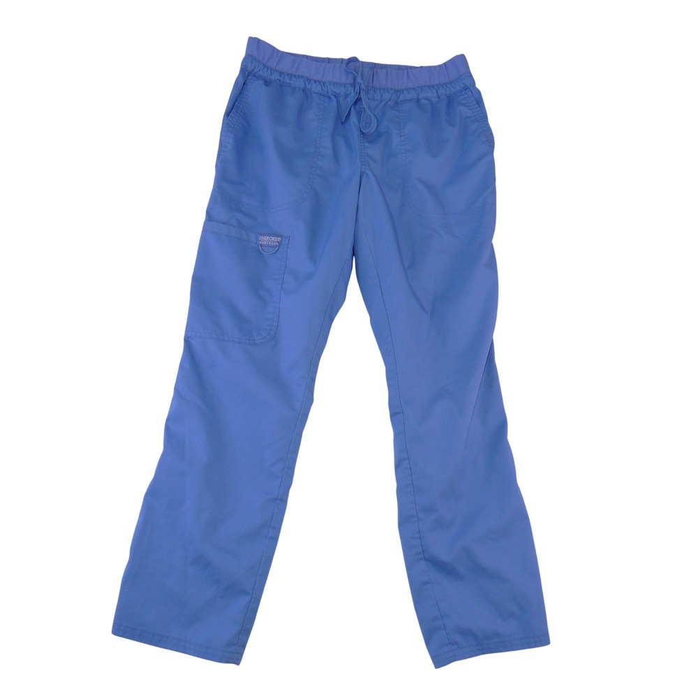 Cherokee Workwear WW105P Scrub Pants Ciel Blue Womens Medium Petite Cargo Pocket